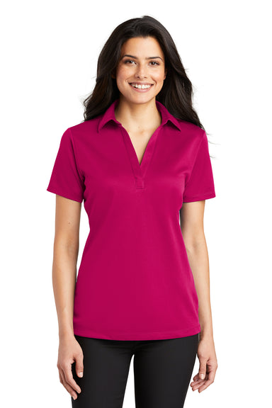 Port Authority L540 Womens Silk Touch Performance Moisture Wicking Short Sleeve Polo Shirt Raspberry Pink Front