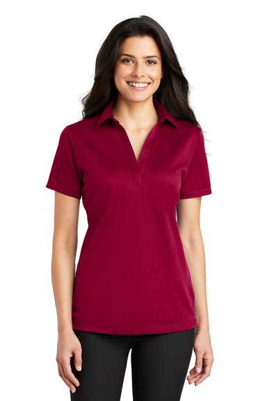 Port Authority L540 Womens Silk Touch Performance Moisture Wicking Short Sleeve Polo Shirt Red Front