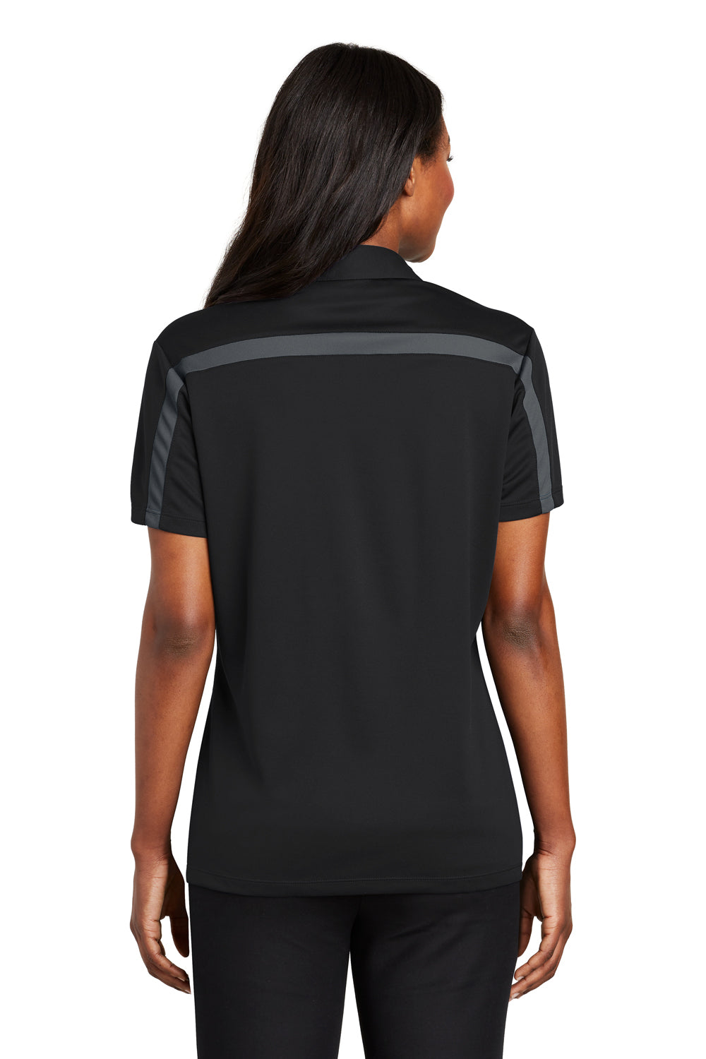 Port Authority L547 Womens Silk Touch Performance Moisture Wicking Short Sleeve Polo Shirt Black/Grey Back
