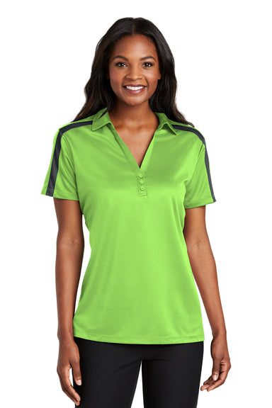 Port Authority L547 Womens Silk Touch Performance Moisture Wicking Short Sleeve Polo Shirt Lime Green/Grey Front