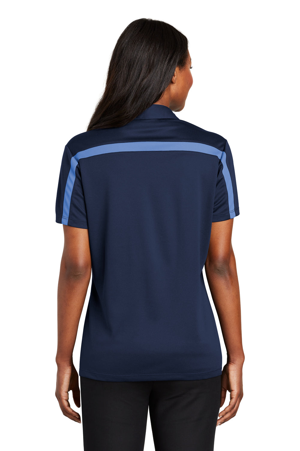 Port Authority L547 Womens Silk Touch Performance Moisture Wicking Short Sleeve Polo Shirt Navy Blue/Carolina Blue Back