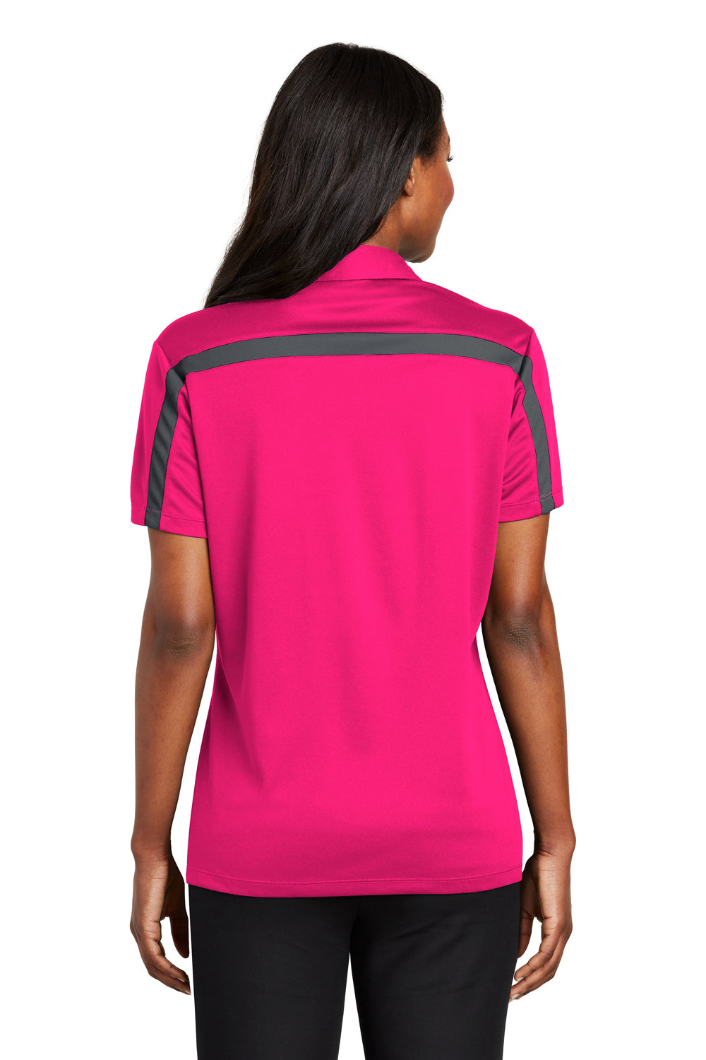Port Authority L547 Womens Silk Touch Performance Moisture Wicking Short Sleeve Polo Shirt Raspberry Pink/Grey Back