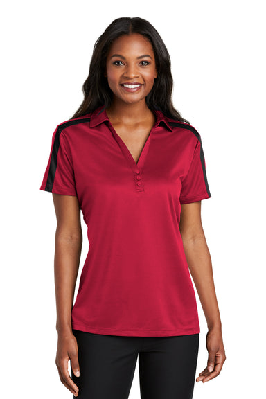Port Authority L547 Womens Silk Touch Performance Moisture Wicking Short Sleeve Polo Shirt Red/Black Front