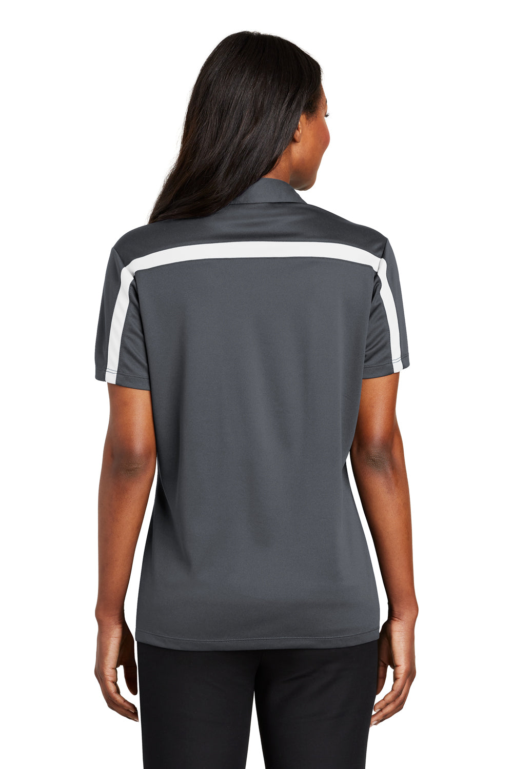 Port Authority L547 Womens Silk Touch Performance Moisture Wicking Short Sleeve Polo Shirt Steel Grey/White Back