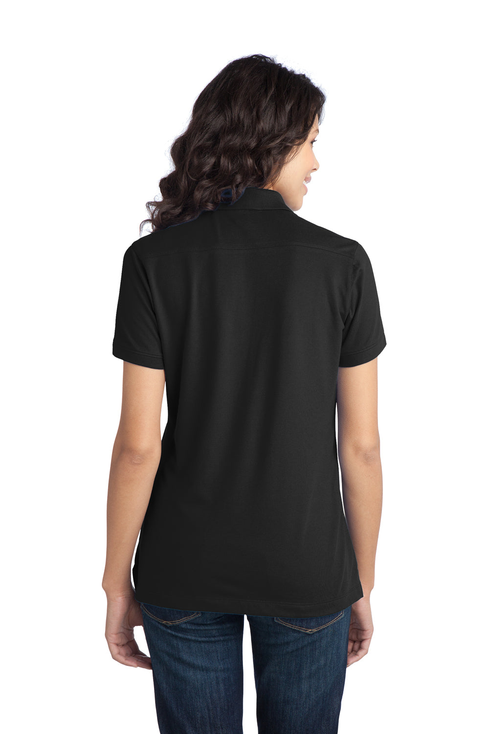 Port Authority L555 Womens Moisture Wicking Short Sleeve Polo Shirt Black Back
