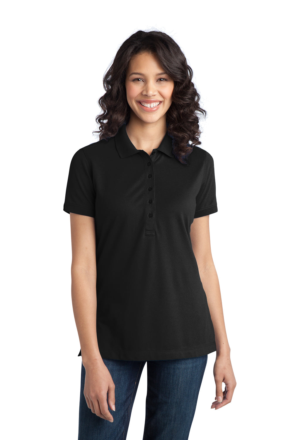 Port Authority L555 Womens Moisture Wicking Short Sleeve Polo Shirt Black Front