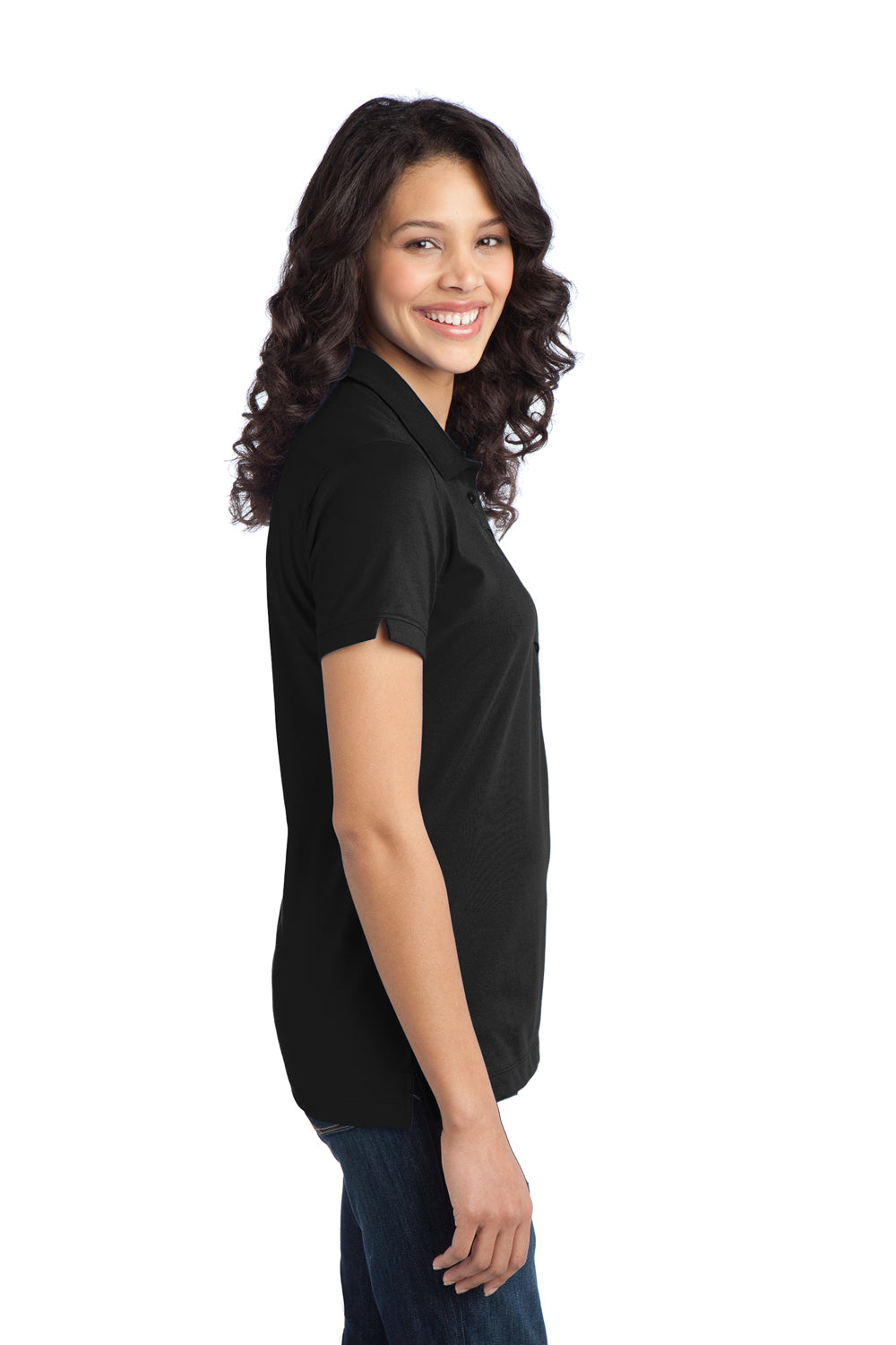 Port Authority L555 Womens Moisture Wicking Short Sleeve Polo Shirt Black Side