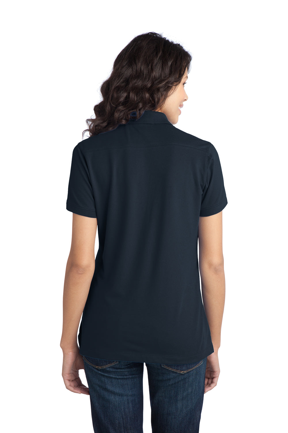 Port Authority L555 Womens Moisture Wicking Short Sleeve Polo Shirt Navy Blue Back