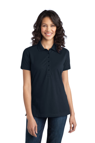 Port Authority L555 Womens Moisture Wicking Short Sleeve Polo Shirt Navy Blue Front