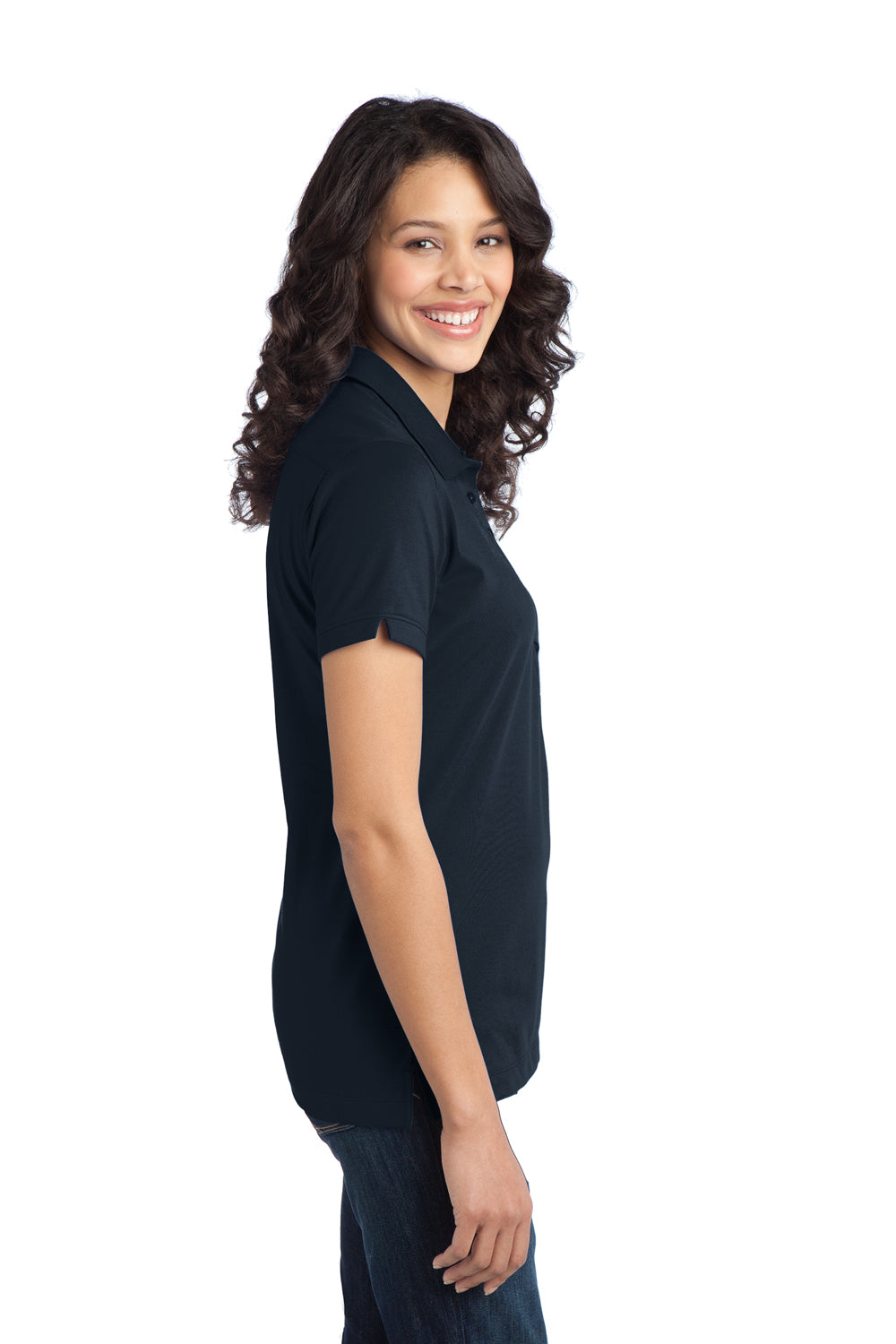 Port Authority L555 Womens Moisture Wicking Short Sleeve Polo Shirt Navy Blue Side