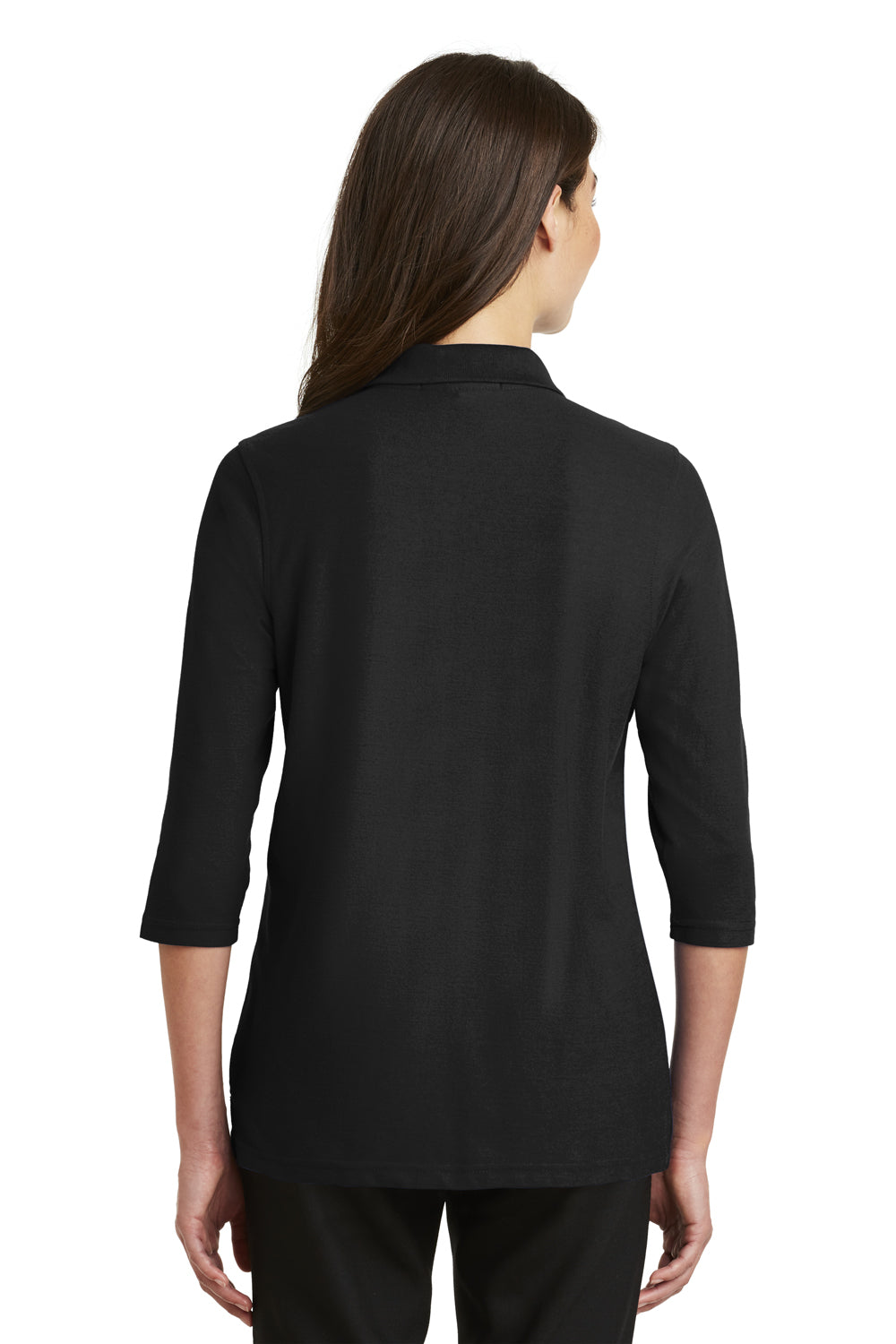 Port Authority L562 Womens Silk Touch 3/4 Sleeve Polo Shirt Black Back