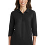 Port Authority Womens Silk Touch 3/4 Sleeve Polo Shirt - Black