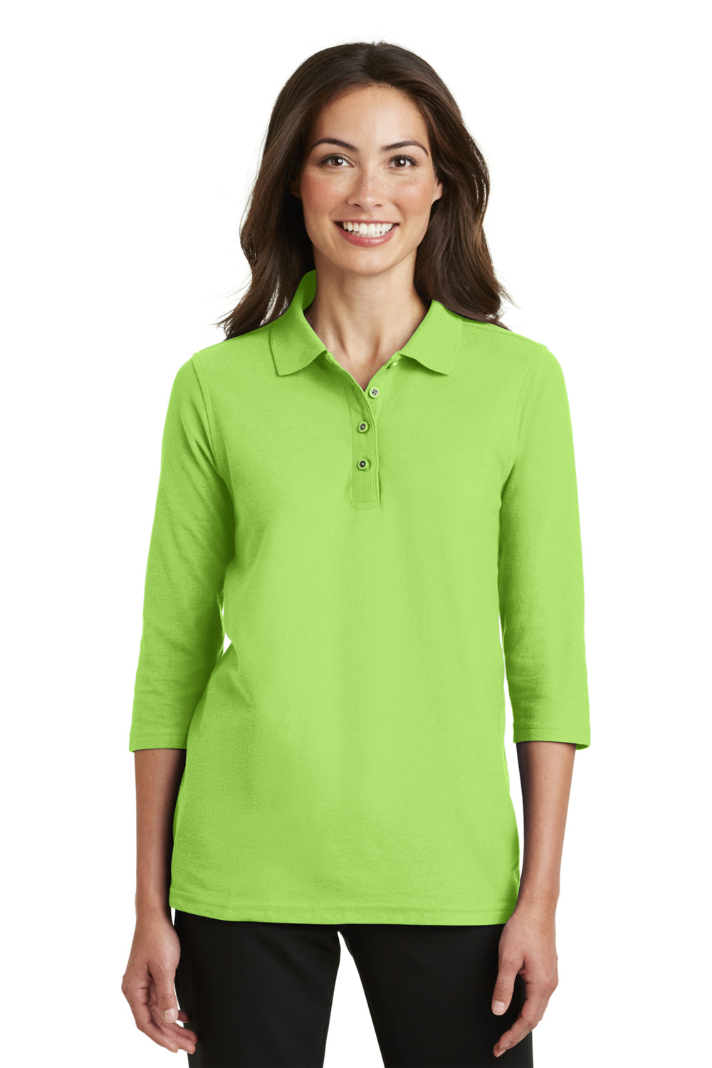 Port Authority L562 Womens Silk Touch 3/4 Sleeve Polo Shirt Lime Green Front
