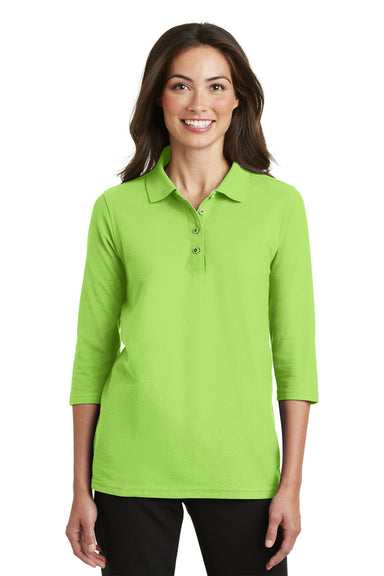 Port Authority L562 Womens Silk Touch 3/4 Sleeve Polo Shirt Lime Green Front
