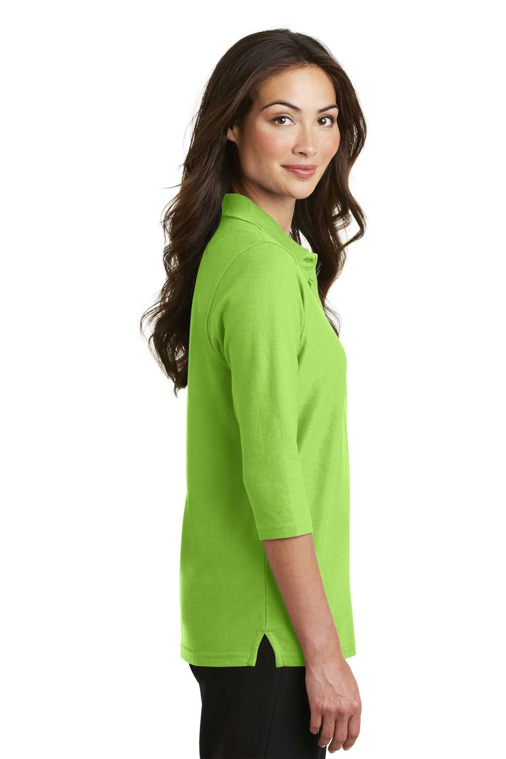 Port Authority L562 Womens Silk Touch 3/4 Sleeve Polo Shirt Lime Green Side