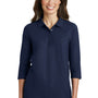Port Authority Womens Silk Touch 3/4 Sleeve Polo Shirt - Navy Blue