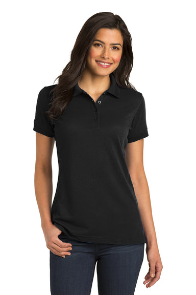 Port Authority L567 Womens 5-in-1 Performance Moisture Wicking Short Sleeve Polo Shirt Black Front
