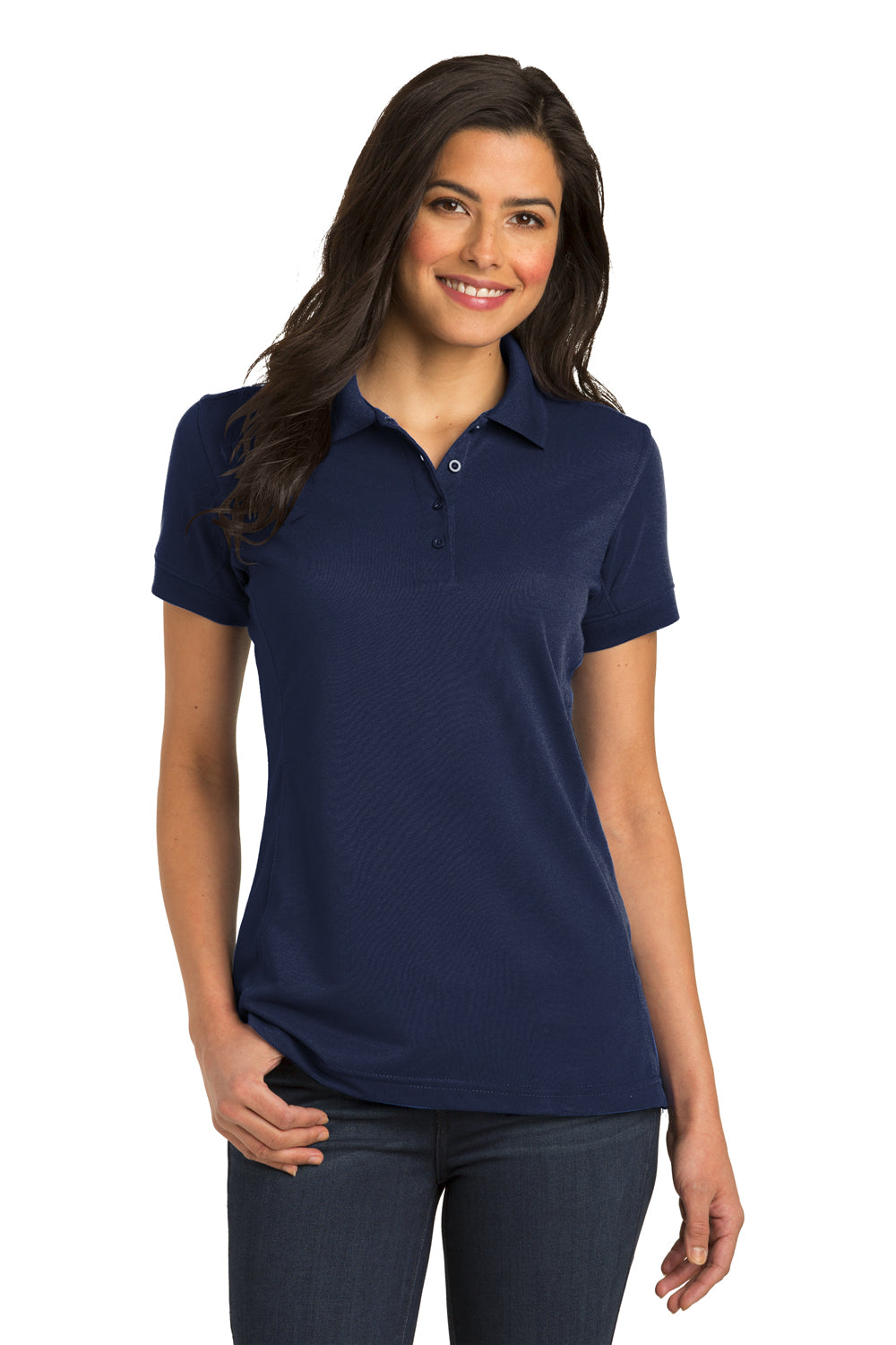 Port Authority L567 Womens 5-in-1 Performance Moisture Wicking Short Sleeve Polo Shirt Navy Blue Front