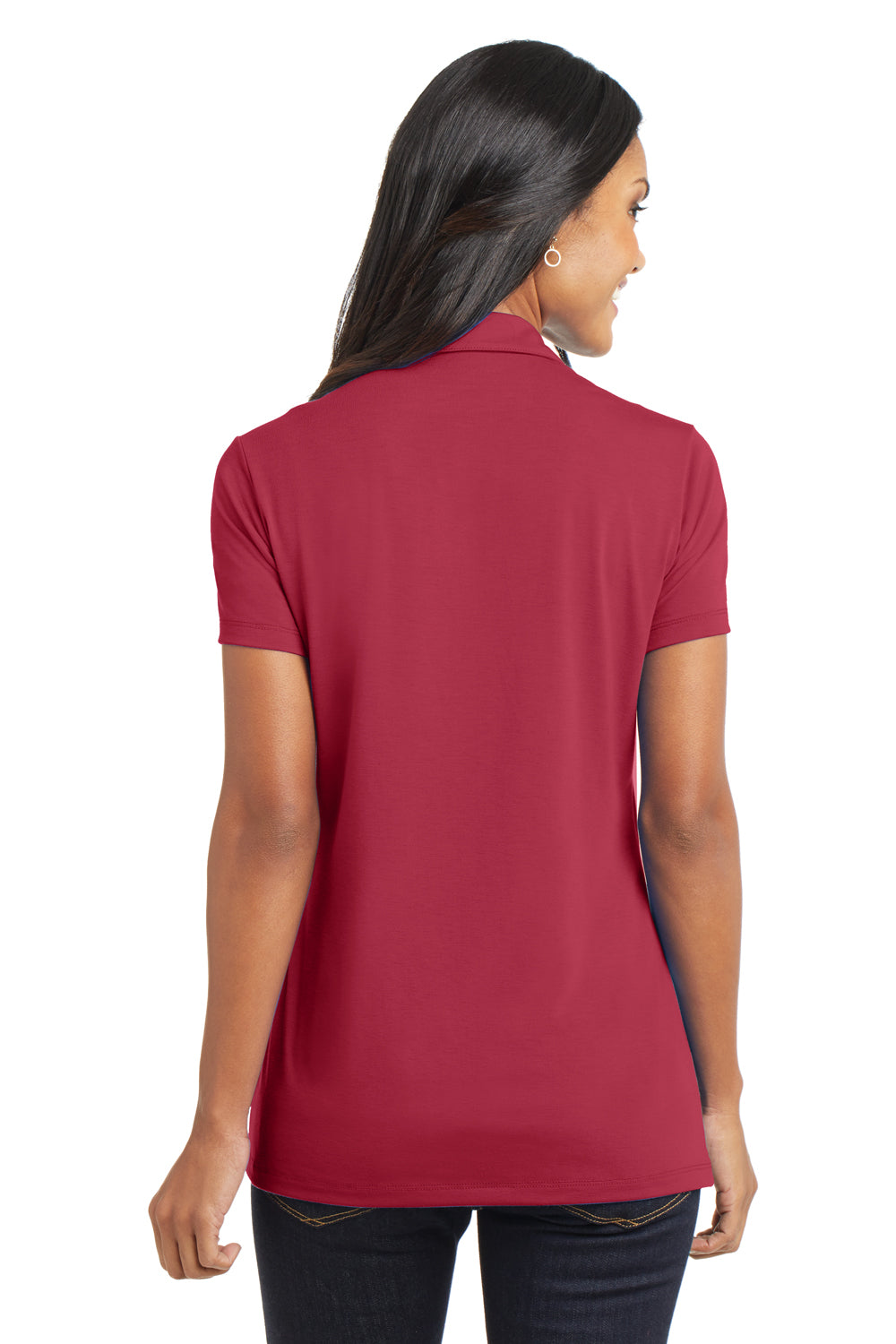 Port Authority L568 Womens Cotton Touch Performance Moisture Wicking Short Sleeve Polo Shirt Red Back