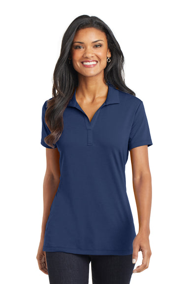 Port Authority L568 Womens Cotton Touch Performance Moisture Wicking Short Sleeve Polo Shirt Estate Blue Front