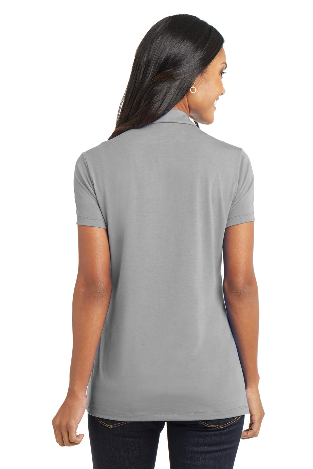 Port Authority L568 Womens Cotton Touch Performance Moisture Wicking Short Sleeve Polo Shirt Grey Back