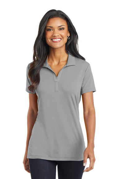 Port Authority L568 Womens Cotton Touch Performance Moisture Wicking Short Sleeve Polo Shirt Grey Front