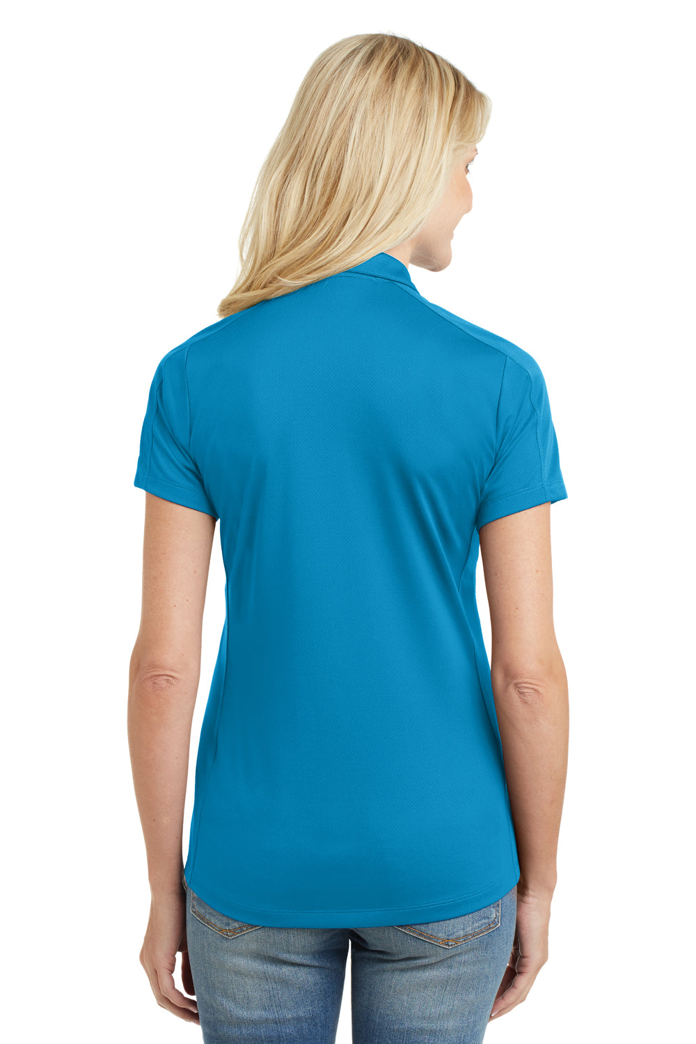 Port Authority L569 Womens Moisture Wicking Short Sleeve Polo Shirt Blue Wake Back