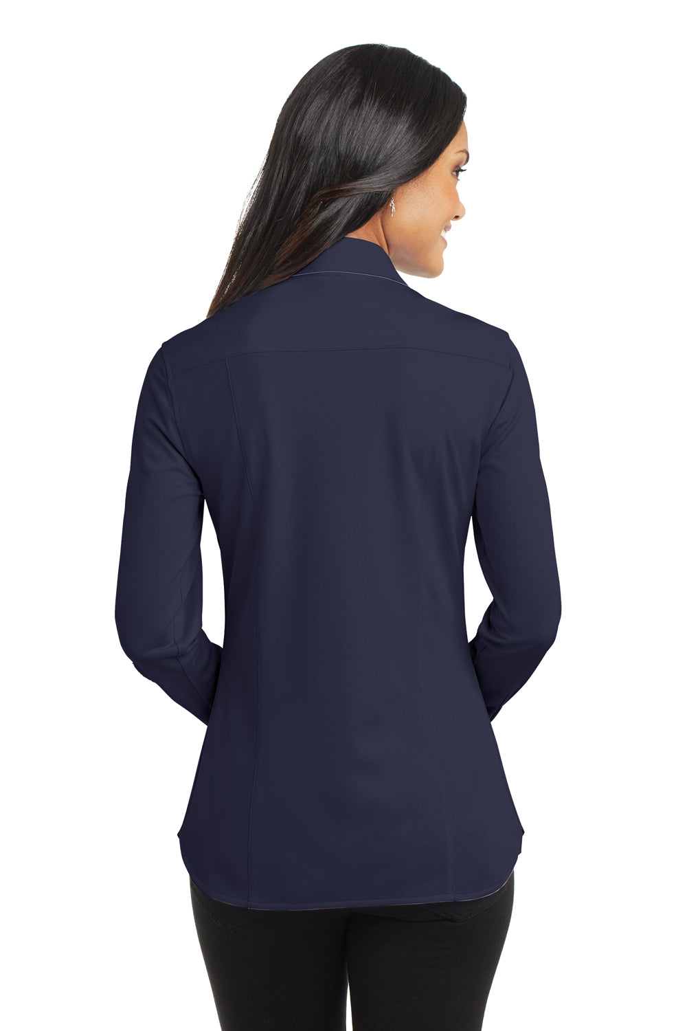 Port Authority L570 Womens Dimension Moisture Wicking Long Sleeve Button Down Shirt Navy Blue Back