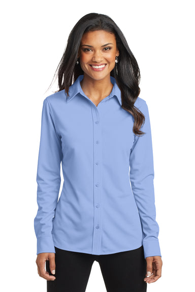 Port Authority L570 Womens Dimension Moisture Wicking Long Sleeve Button Down Shirt Dress Shirt Blue Front