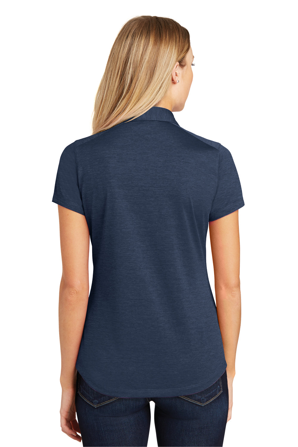 Port Authority L574 Womens Digi Heather Performance Moisture Wicking Short Sleeve Polo Shirt Navy Blue Back
