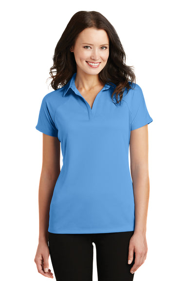 Port Authority L575 Womens Crossover Moisture Wicking Short Sleeve Polo Shirt Azure Blue Front