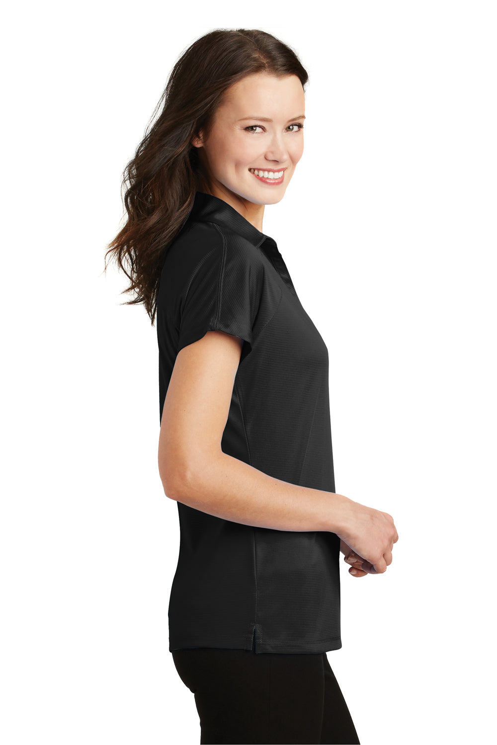 Port Authority L575 Womens Crossover Moisture Wicking Short Sleeve Polo Shirt Black Side