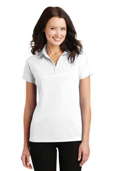 Port Authority L575 Womens Crossover Moisture Wicking Short Sleeve Polo Shirt White Front
