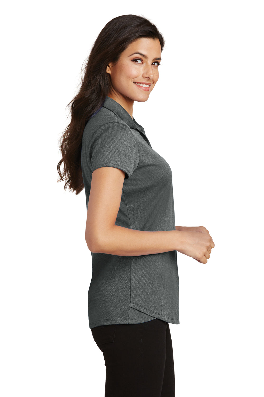 Port Authority L576 Womens Trace Moisture Wicking Short Sleeve Polo Shirt Heather Charcoal Grey Side