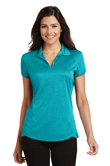 Port Authority L576 Womens Trace Moisture Wicking Short Sleeve Polo Shirt Heather Tropic Blue Front
