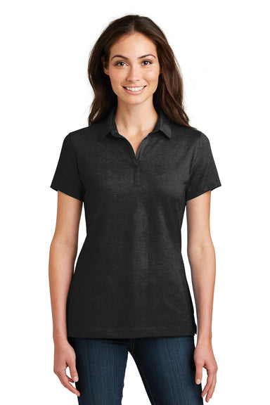 Port Authority L577 Womens Meridian Short Sleeve Polo Shirt Black Front