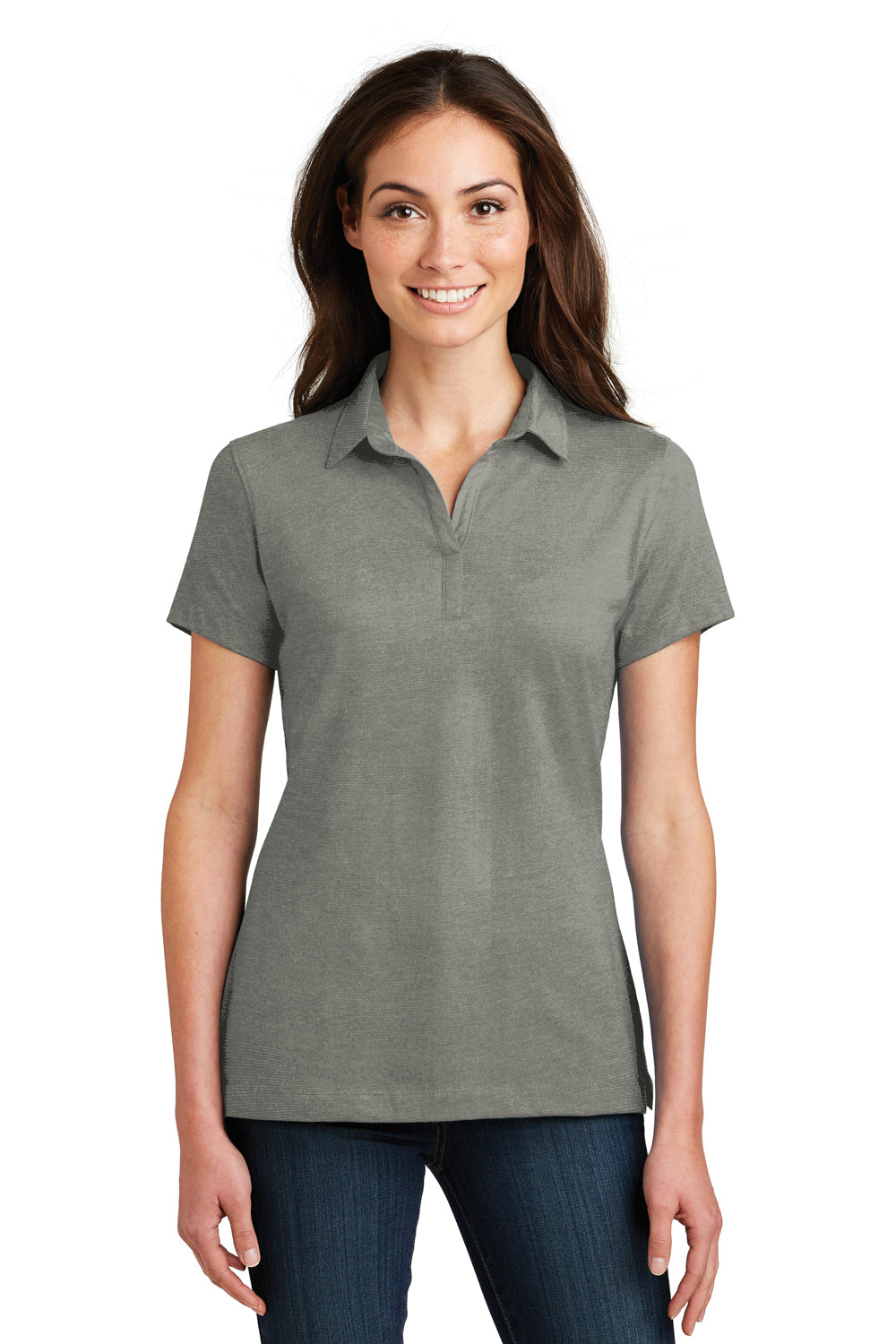 Port Authority L577 Womens Meridian Short Sleeve Polo Shirt Monument Grey Front