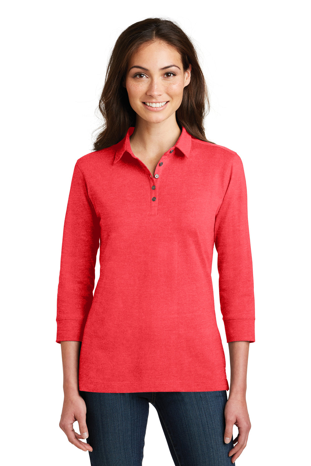 Port Authority L578 Womens Meridian 3/4 Sleeve Polo Shirt Hibiscus Pink Front