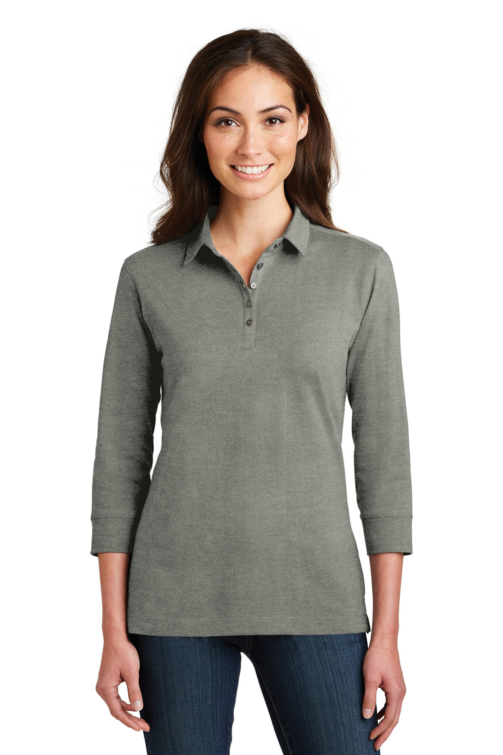 Port Authority L578 Womens Meridian 3/4 Sleeve Polo Shirt Monument Grey Front