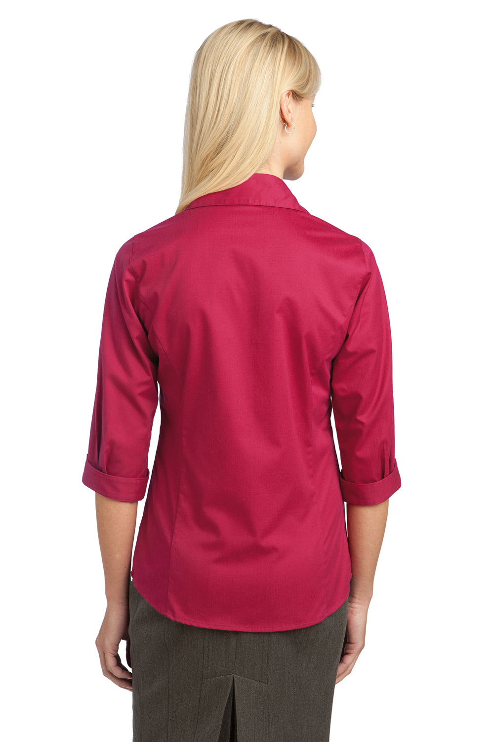 Port Authority L6290 Womens Wrinkle Resistant 3/4 Sleeve Button Down Shirt Raspberry Pink Back
