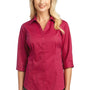 Port Authority Womens Wrinkle Resistant 3/4 Sleeve Button Down Shirt - Raspberry Pink - Closeout