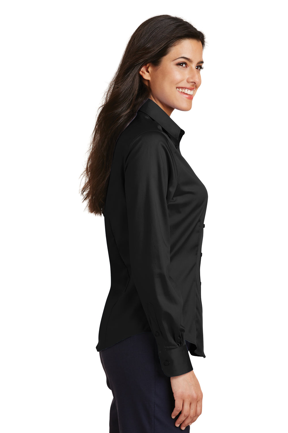 Port Authority L638 Womens Wrinkle Resistant Long Sleeve Button Down Shirt Black Side