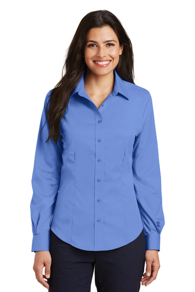 Port Authority L638 Womens Wrinkle Resistant Long Sleeve Button Down Shirt Ultramarine Blue Front