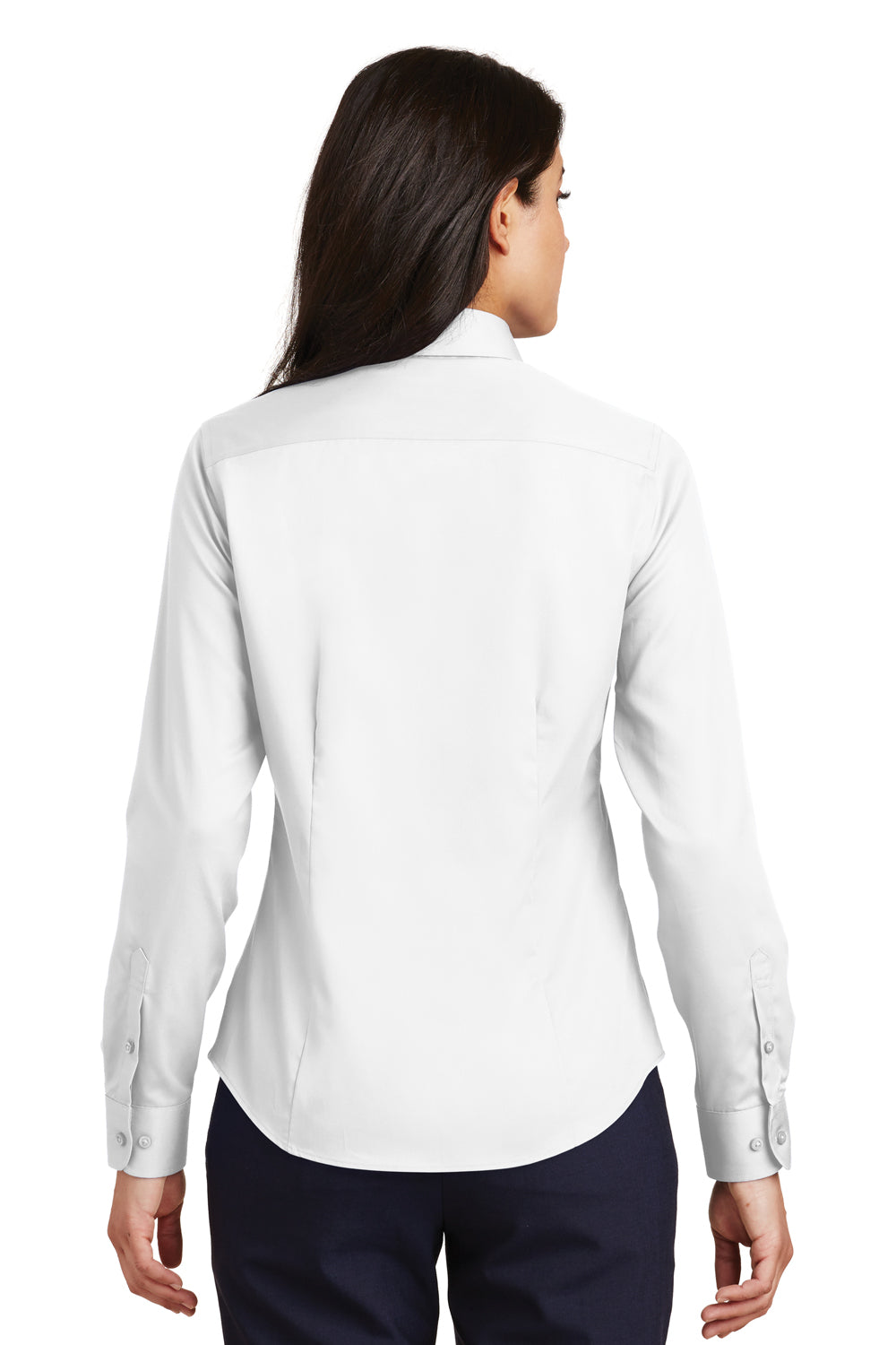 Port Authority L638 Womens Wrinkle Resistant Long Sleeve Button Down Shirt White Back