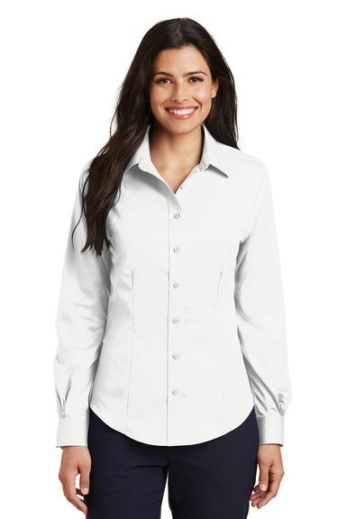 Port Authority L638 Womens Wrinkle Resistant Long Sleeve Button Down Shirt White Front