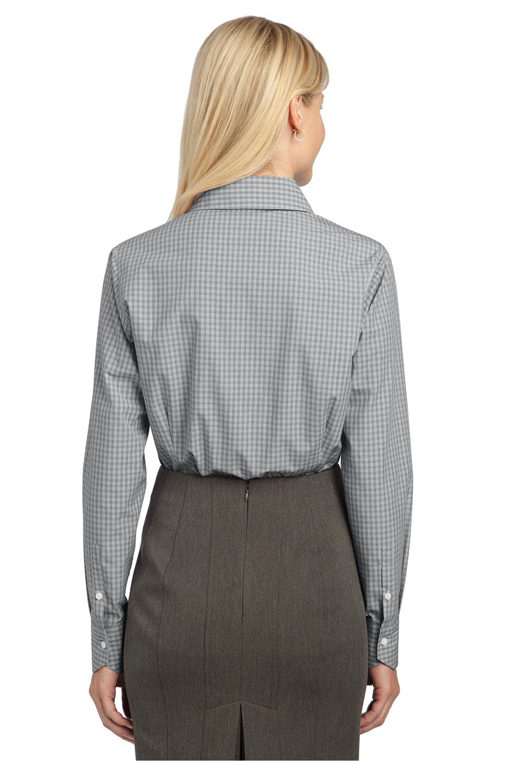 Port Authority L639 Womens Easy Care Wrinkle Resistant Long Sleeve Button Down Shirt Charcoal Grey Back