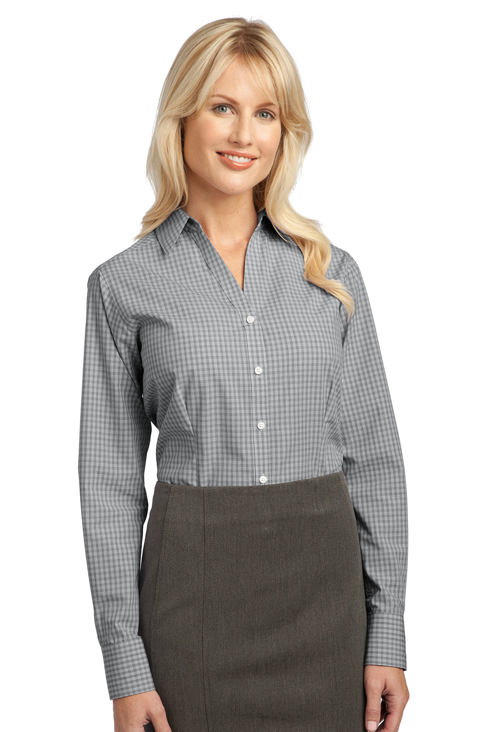 Port Authority L639 Womens Easy Care Wrinkle Resistant Long Sleeve Button Down Shirt Charcoal Grey Front