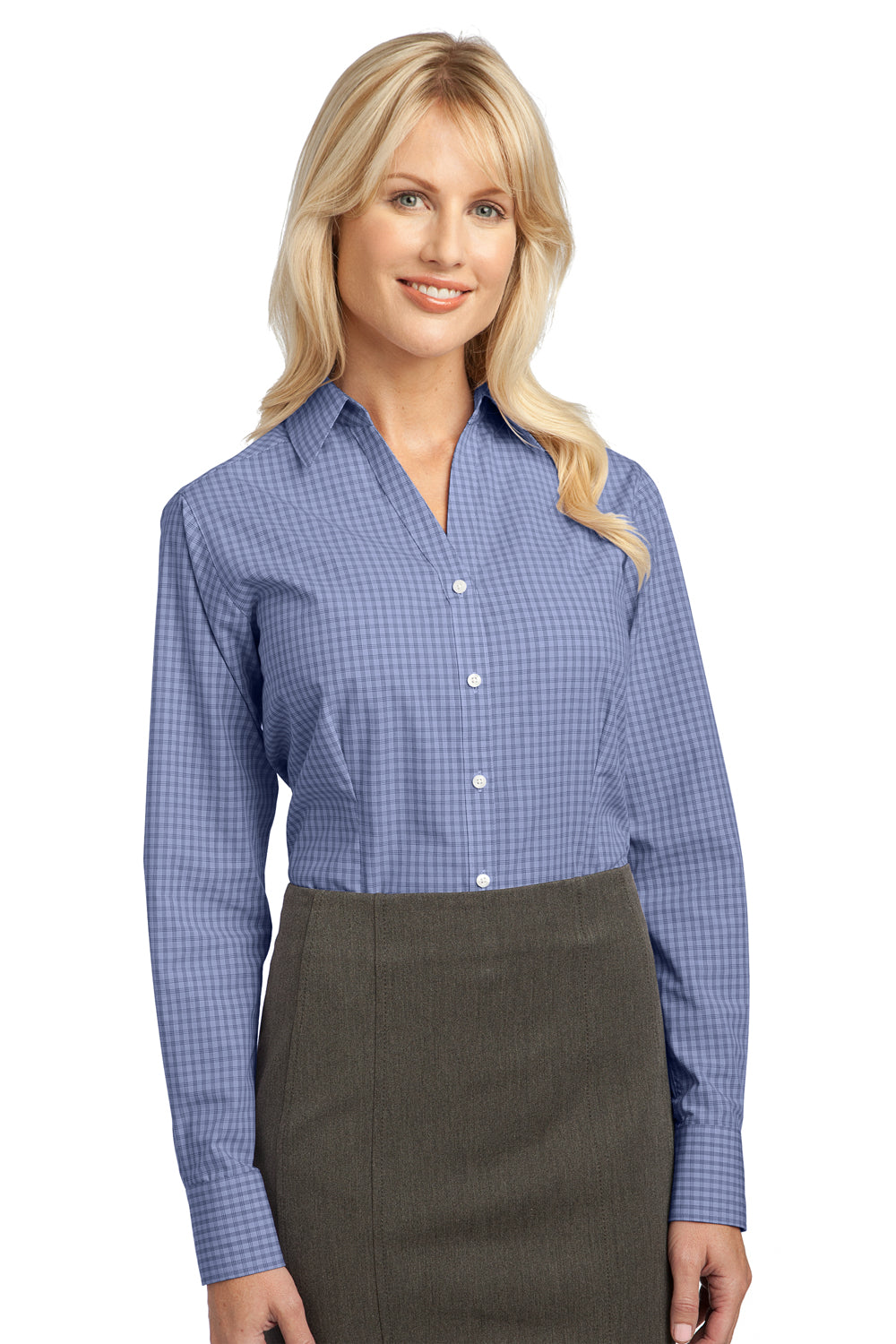 Port Authority L639 Womens Easy Care Wrinkle Resistant Long Sleeve Button Down Shirt Navy Blue Front