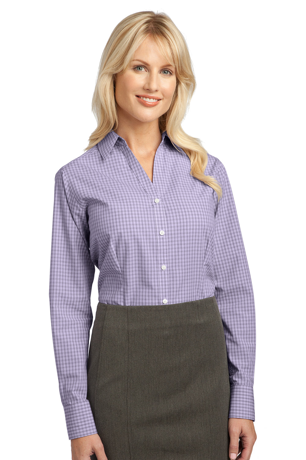 Port Authority L639 Womens Easy Care Wrinkle Resistant Long Sleeve Button Down Shirt Purple Front