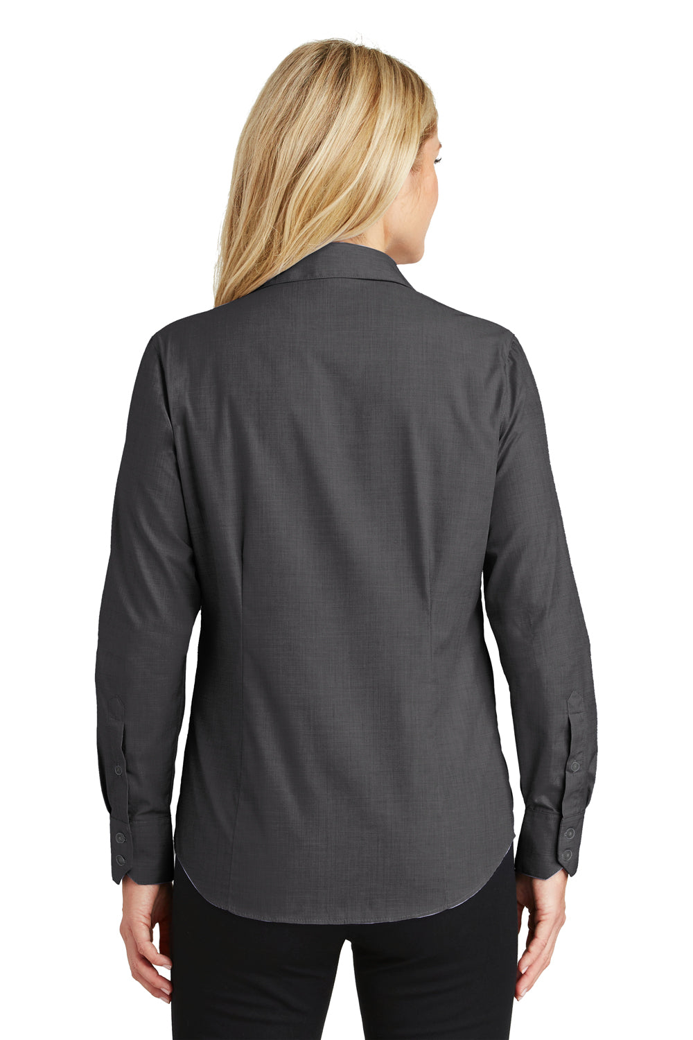 Port Authority L640 Womens Easy Care Wrinkle Resistant Long Sleeve Button Down Shirt Soft Black Back
